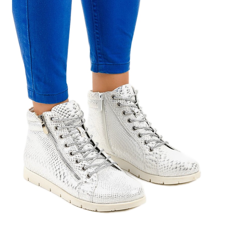 Cizme din dantelă argintii cu fermoar 1557-38A gri