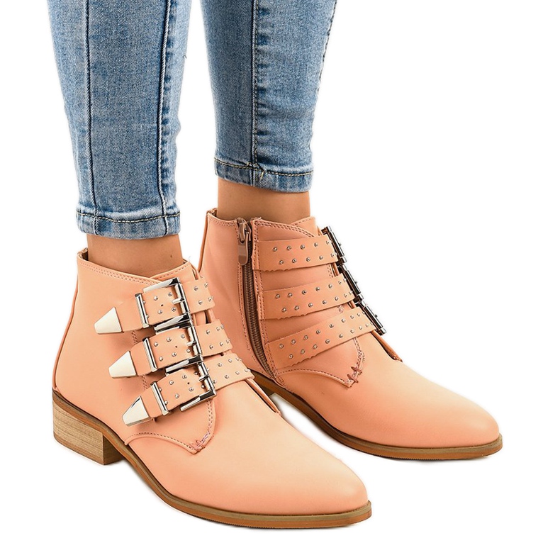 Cizme roz cu cataramă cu fermoar A-263