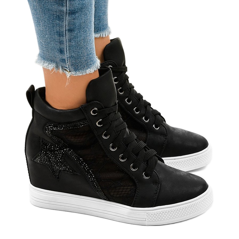 Adidași negri cu pene lacate JK-53 negru