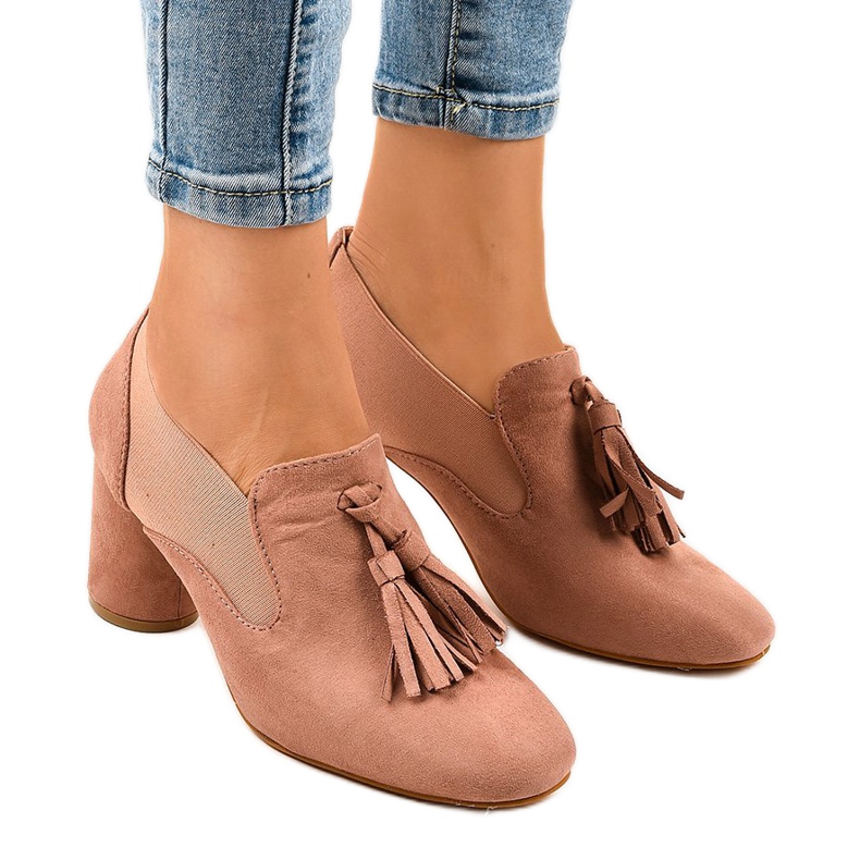 Pompe din piele de căprioară roz pe stâlpul LL-97P Pompe din piele de căprioară roz pe stâlpul LL-97P