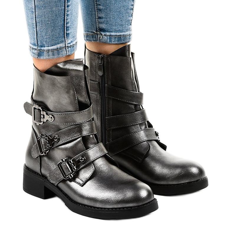 Cizme dama gri cu catarame HQ1588