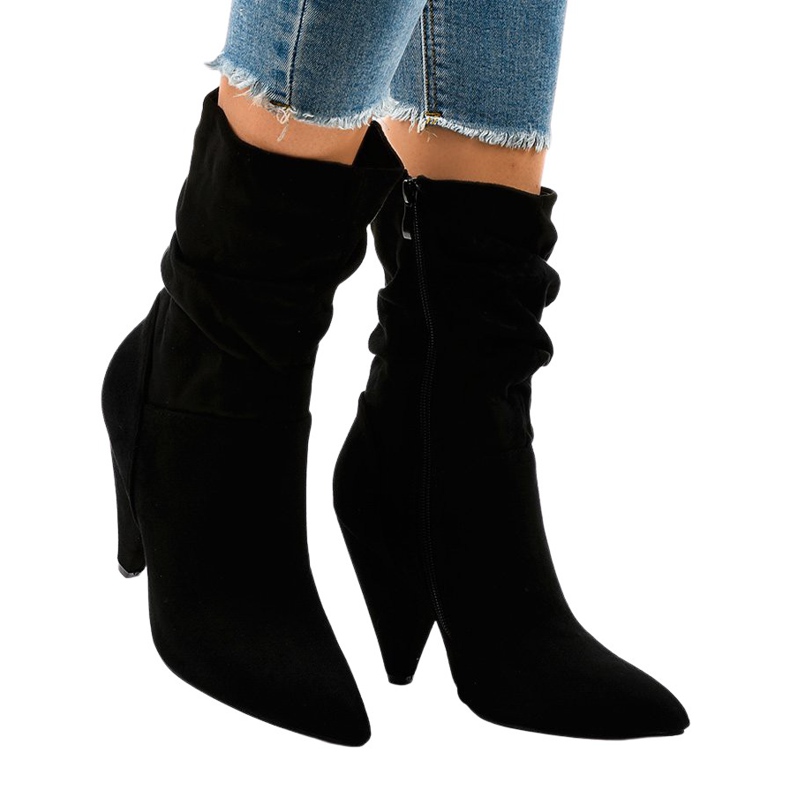 Botine negre din piele de căprioară pe stâlpul LS5062 negru