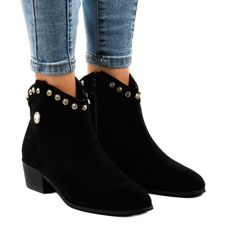 Cizme din piele de căprioară negre decorate cu JH356 negru