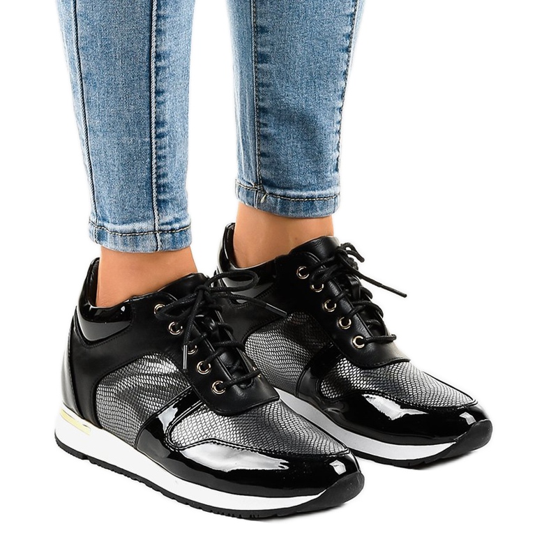 Adidași negri cu pene lacate S0054-1 negru