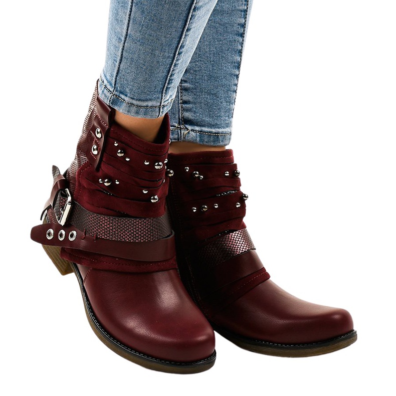 Cizme calde, maro, bogat decorate A-351 roșu