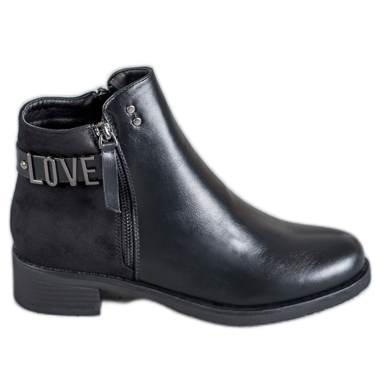 Ideal Shoes Cizme negre pe toc plat negru