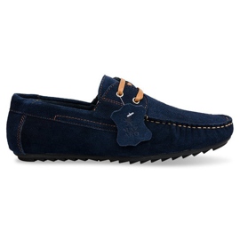 Mocasini din piele cu șireturi SH57 Blue Navy albastru marin Mocasini din piele cu șireturi SH57 Blue Navy albastru marin