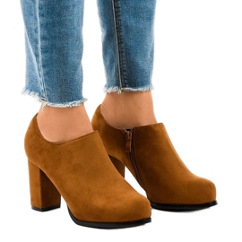 Botine din piele camel cu fermoar JM-9 maro Botine din piele camel cu fermoar JM-9 maro