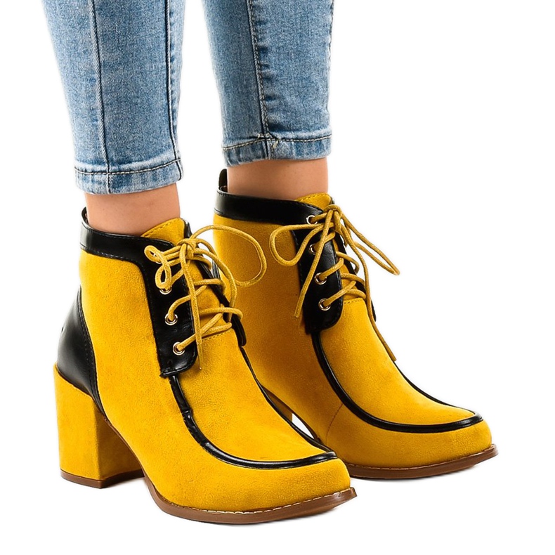 Botine din piele camelă pe stâlpul HF-296 maro multicolor Botine din piele camelă pe stâlpul HF-296 maro multicolor