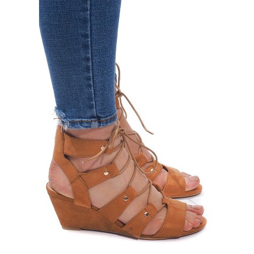 Sandale cu picioare dantelate LL-115 Camel maro