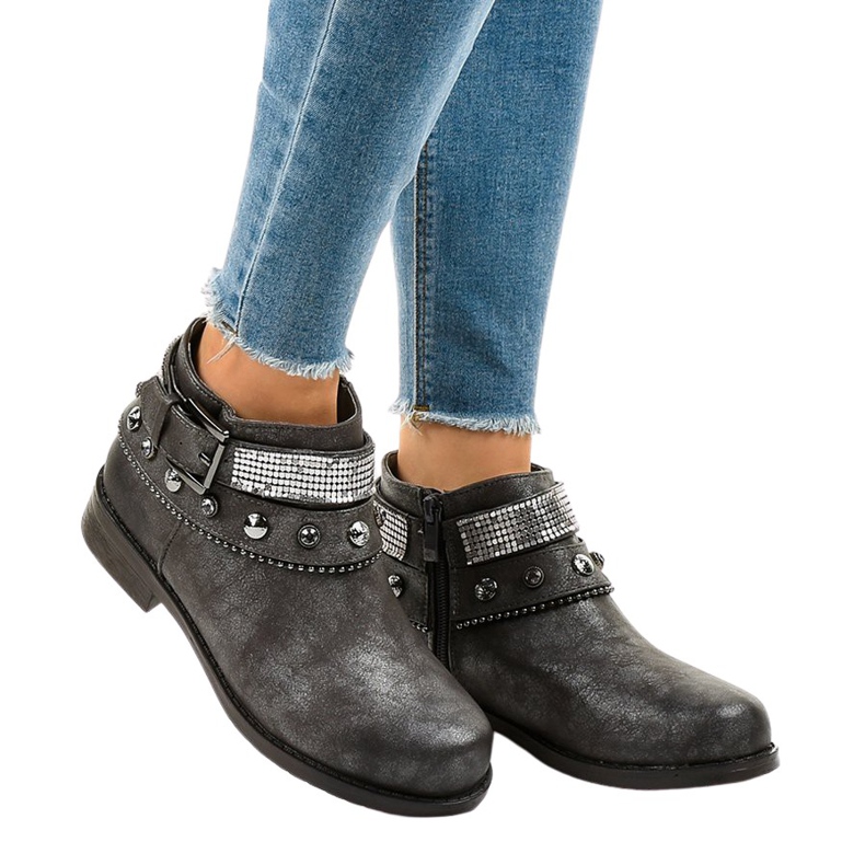 Ghete gri decorate cu fermoar LL178 Ghete gri decorate cu fermoar LL178