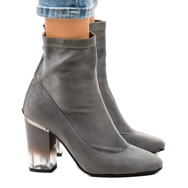 Cizme din piele de căprioară gri pe stâlpul H8-93