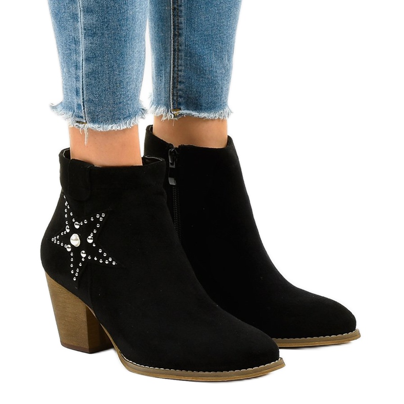 Cizme din piele neagră pe steaua L88-163 negru