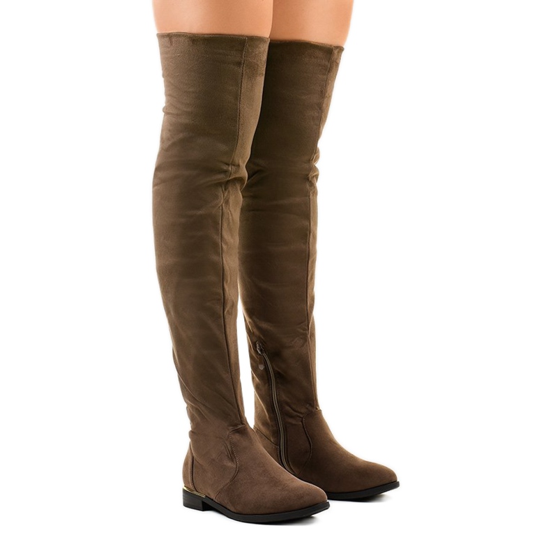 Cizme plate peste genunchi maro BM131 verde Cizme plate peste genunchi maro BM131 verde