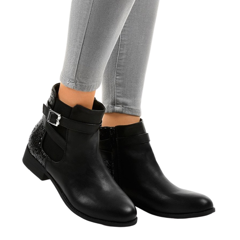 Cizme plate negre cu bandă elastică și paiete C298-1 negru