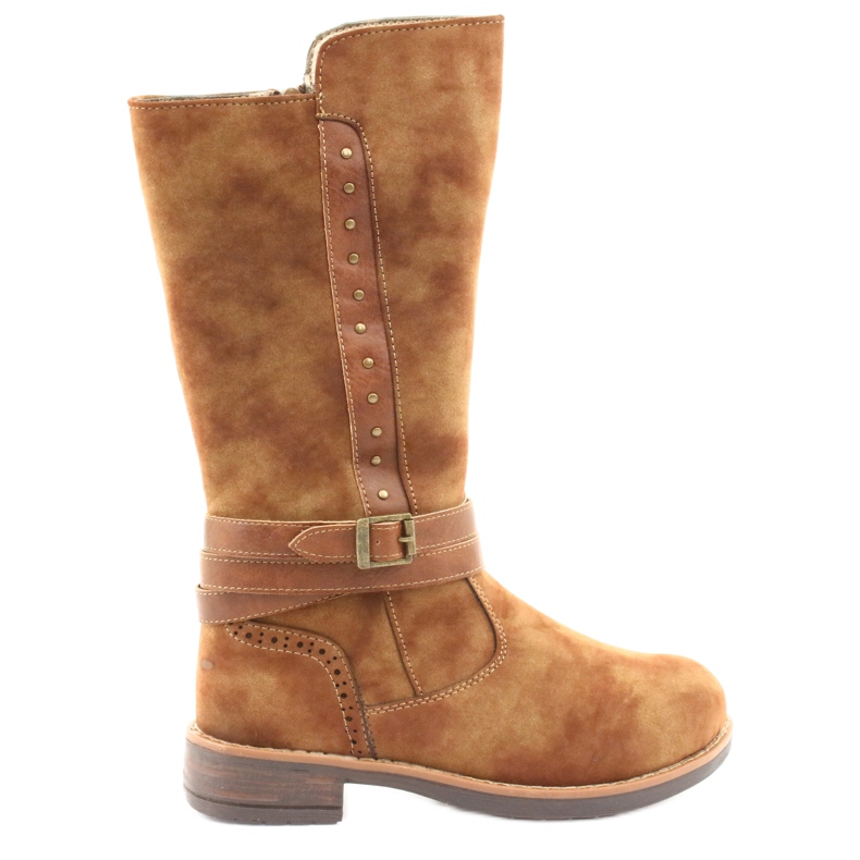 Cizme lungi American Club GC31 cu strasuri maro