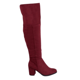 8B965 Cizme cu toc jos de culoare burgundă roșu 8B965 Cizme cu toc jos de culoare burgundă roșu