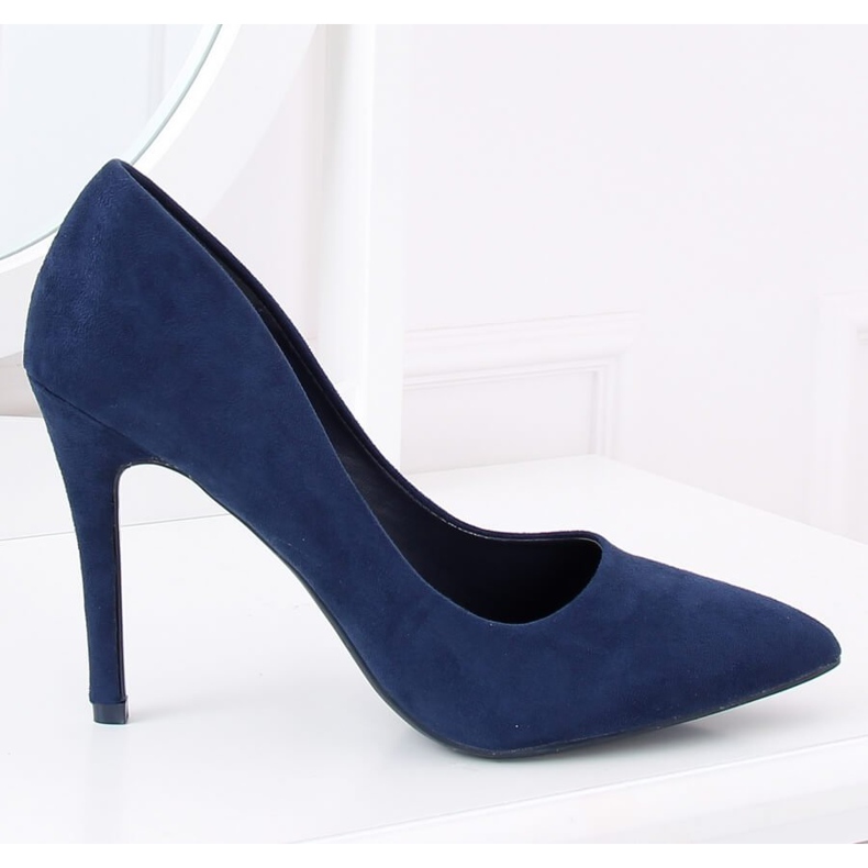 Pompă cu toc de piele întoarsă bleumarin GG-70 DK.BLUE albastru marin