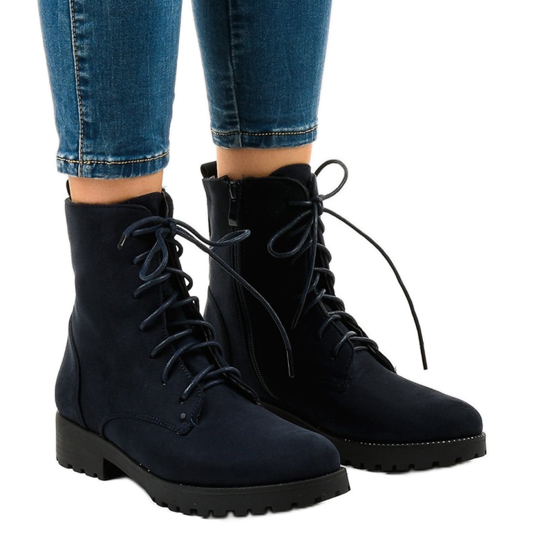 Cizme din piele de căprioară albastră maro C-7192 albastru marin