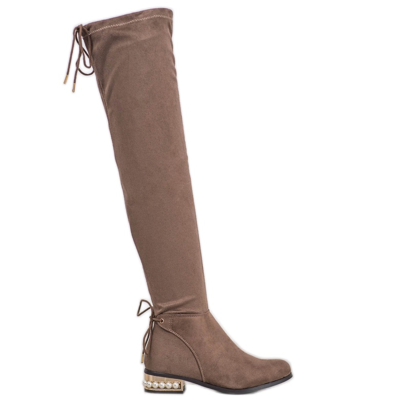 Cm Paris Cizme înalte la coapsă cu toc decorativ maro