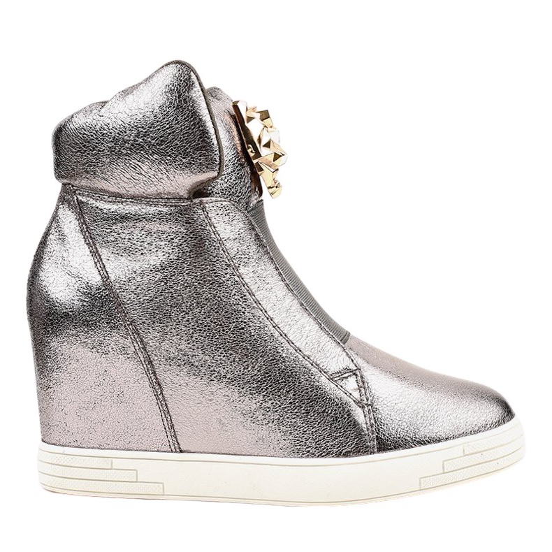 Adidași argintii pe tocul cu pene jaguar KLS-105-4 gri