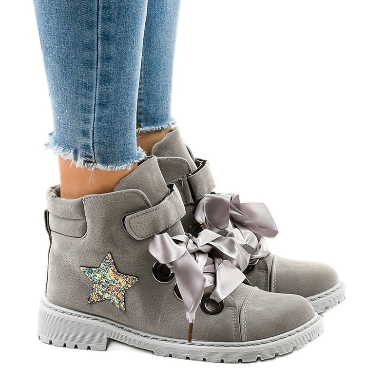 Cizme de drumeție gri cu stea TL51-3 Cizme de drumeție gri cu stea TL51-3