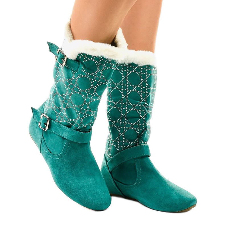 Cizme plate verzi până la mijlocul gambei R100 verde Cizme plate verzi până la mijlocul gambei R100 verde