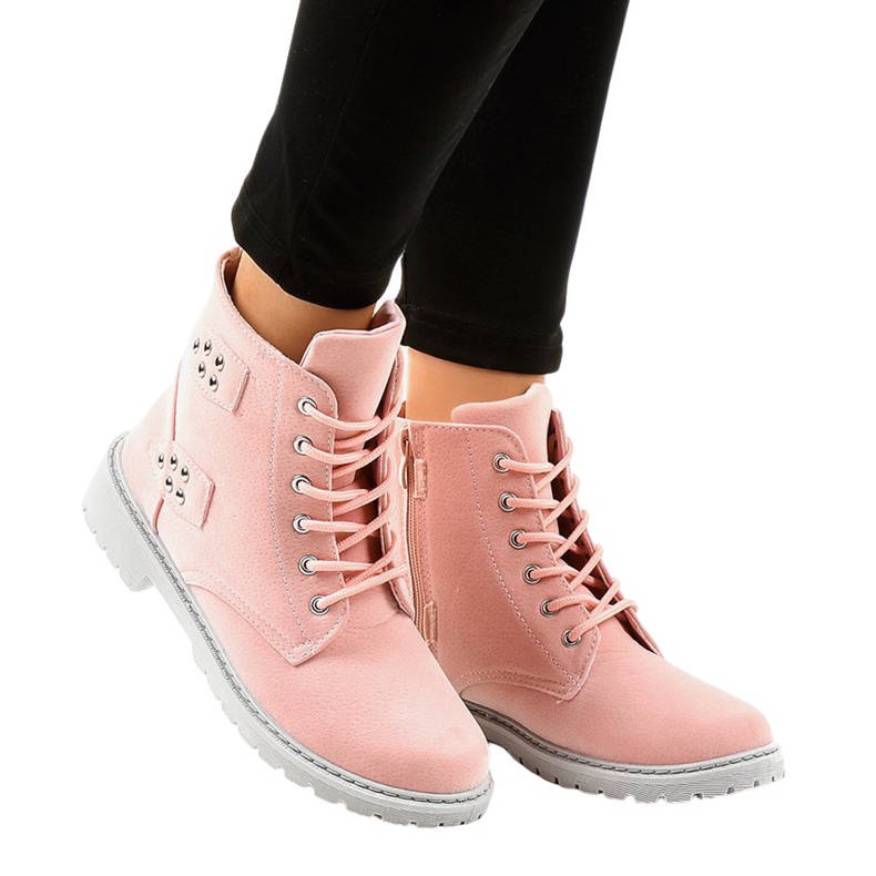 Cizme plate din piele de căprioară roz TL93-4