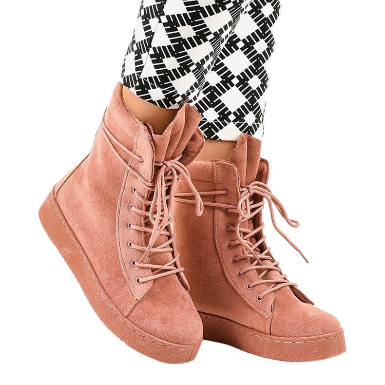 Cizme plate din piele de căprioară 7-3727B roz