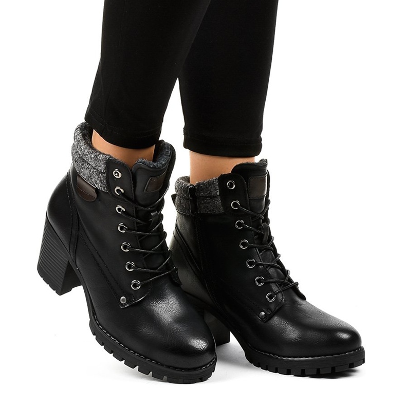 Cizme negre pe stâlp cu piele de oaie Z129 negru