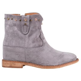 Bella Paris Cizme de cowboy din piele de căprioară cu jeturi gri Bella Paris Cizme de cowboy din piele de căprioară cu jeturi gri