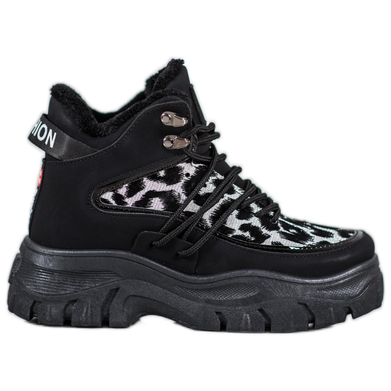 SHELOVET Adidași cu imprimeu leopard negru
