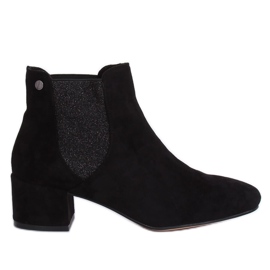 Ghete Chelsea negre cu toc larg B-6858 Negru Ghete Chelsea negre cu toc larg B-6858 Negru