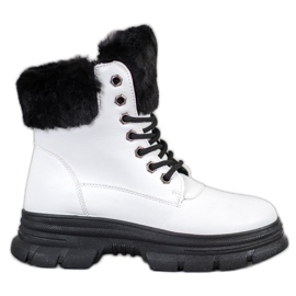 SHELOVET Muncitori cu dantelă cu blană alb