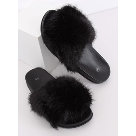 Papuci negri cu blană de blană CK107P Negru Papuci negri cu blană de blană CK107P Negru