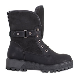 SHELOVET Cizme dantelate cu piele de oaie negru SHELOVET Cizme dantelate cu piele de oaie negru