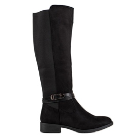 Ideal Shoes Cizme din piele de căprioară negru Ideal Shoes Cizme din piele de căprioară negru