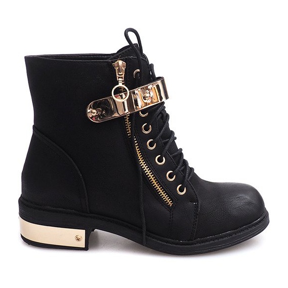 Cizme cu gleznă dantelată cu cataramă F03 Negru