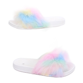 Flip-flops cu blană curcubeu CK153P ​​Alb multicolor