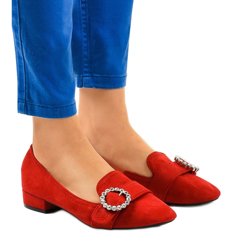 Tocuri înalte din piele de căprioară roșie L419 roșu