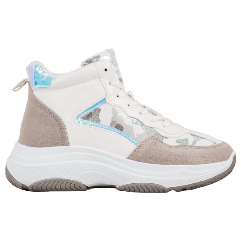 Ideal Shoes Cizme înalte pe platformă alb maro multicolor Ideal Shoes Cizme înalte pe platformă alb maro multicolor