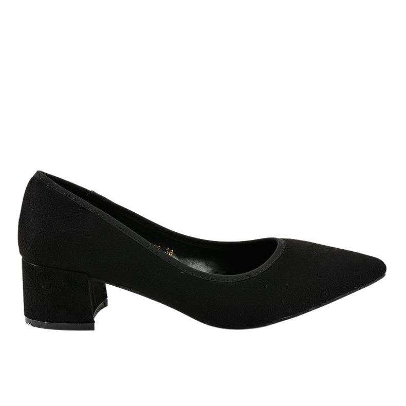 Pompe din piele de căprioară neagră pe stâlpul L436 negru