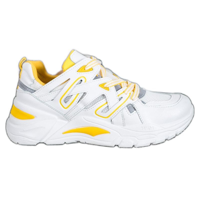 Small Swan Adidași confortabili din piele ecologică alb galben