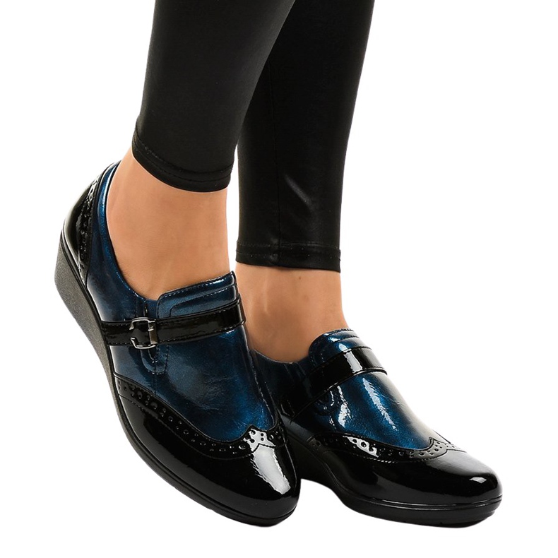 Pantofi negri cu pană 7-9021 negru albastru marin