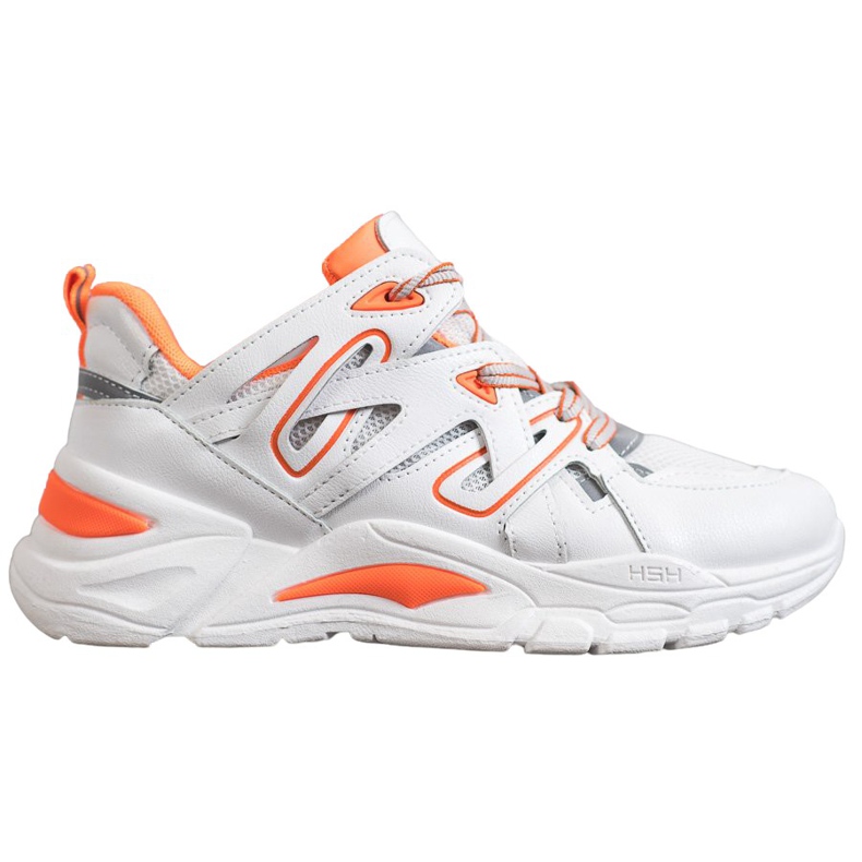 Small Swan Adidași confortabili din piele ecologică alb portocale