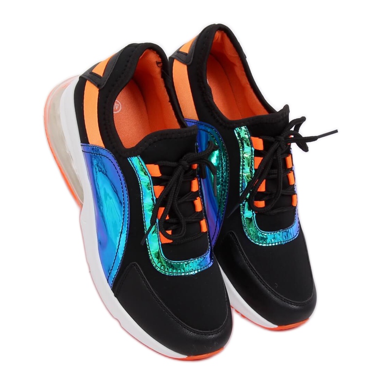 Pantofi sport de damă negri F-3336 NEGRU / ORANGE multicolor