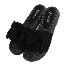 Papuci de damă negri cu arc YQ225P Negru Papuci de damă negri cu arc YQ225P Negru
