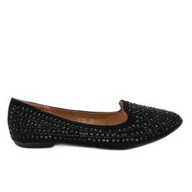 Mocasini balerina neagra decorati cu F160 negru