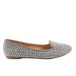Mocasini balerini gri, decorate cu F160