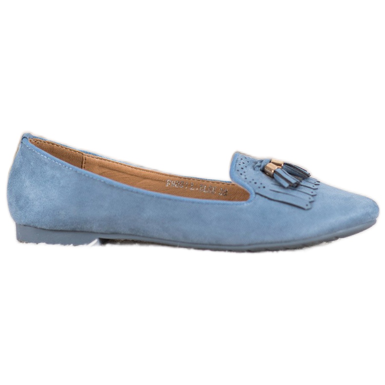 Fama Domnii din piele de căprioară cu franjuri albastru